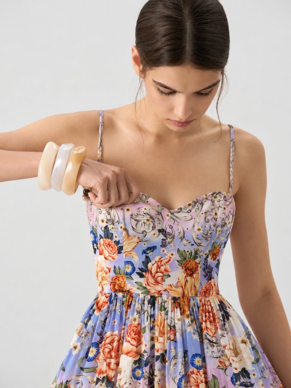 Agua Bendita Floral Corset Ruffles Viscose Mini Dress Size S Brunch Romantic Y2K